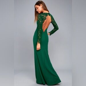 Lulu's Whenever You Call Forest Green Lace Maxi Dress